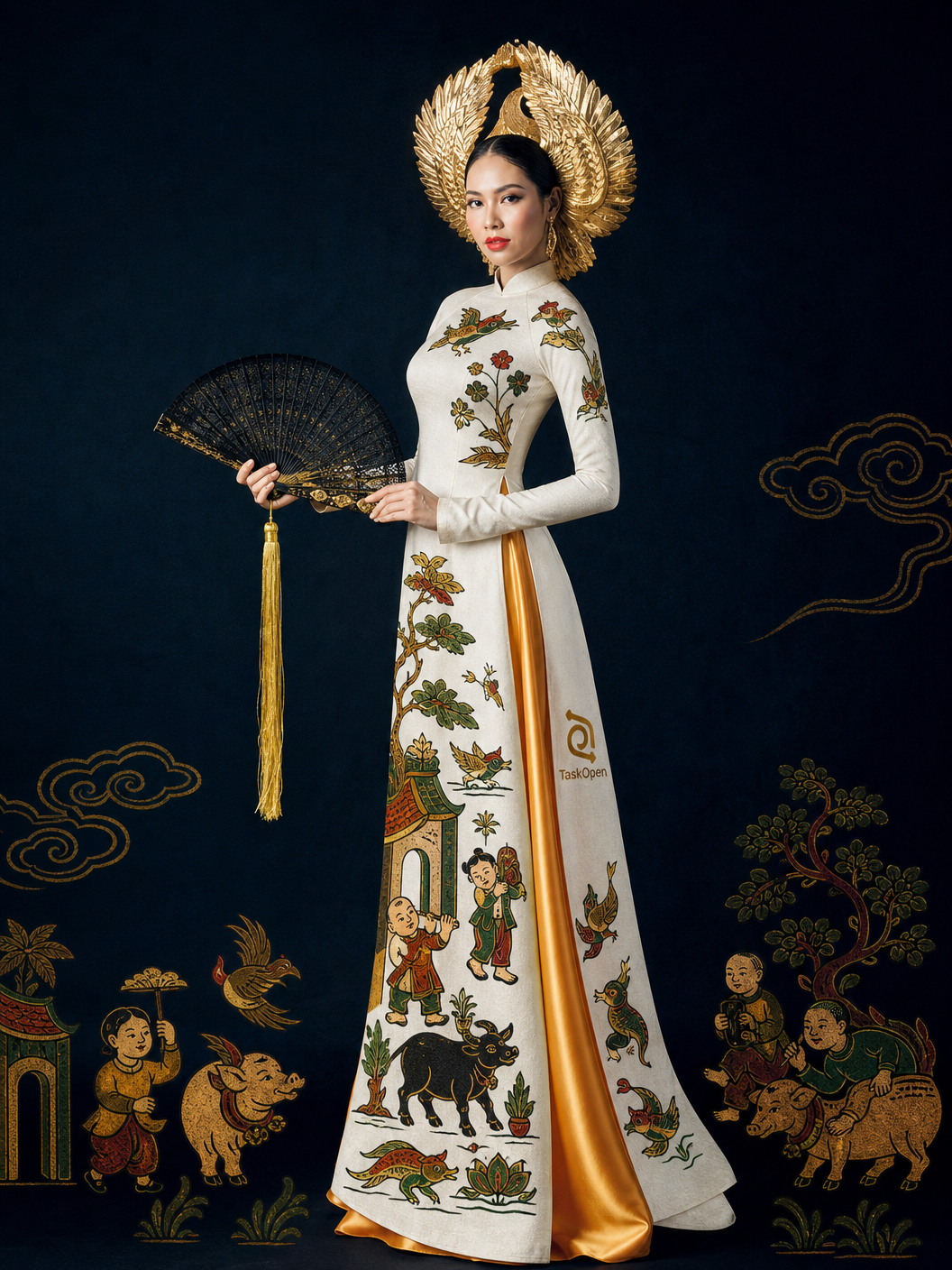 Taskopen Spring Blossom Ao Dai Midi Modern